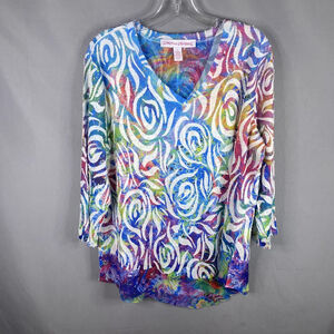 Leoma Lovegrove Top Womens XL Multicolor Pullover Artsy Textured Stretch Resort
